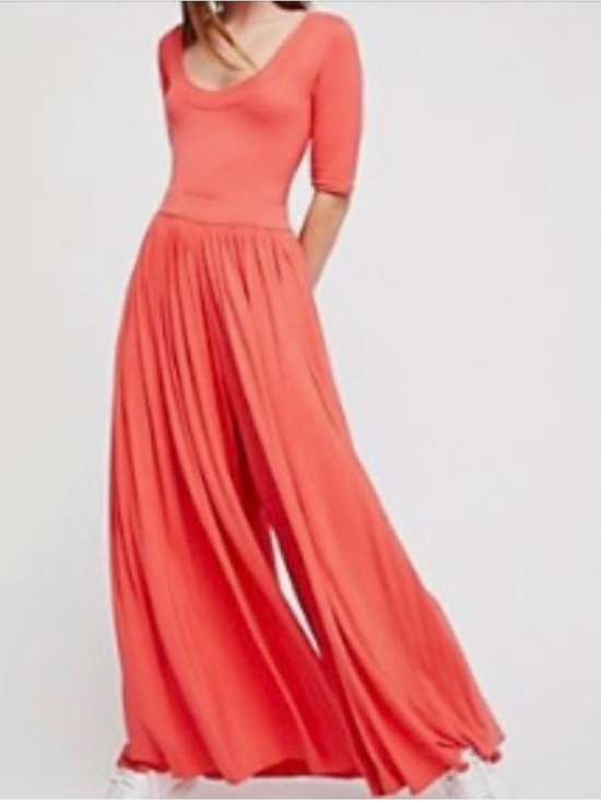 FP Beach Pants - Wide-Leg Coral Jumpsuit with Scoop Neck